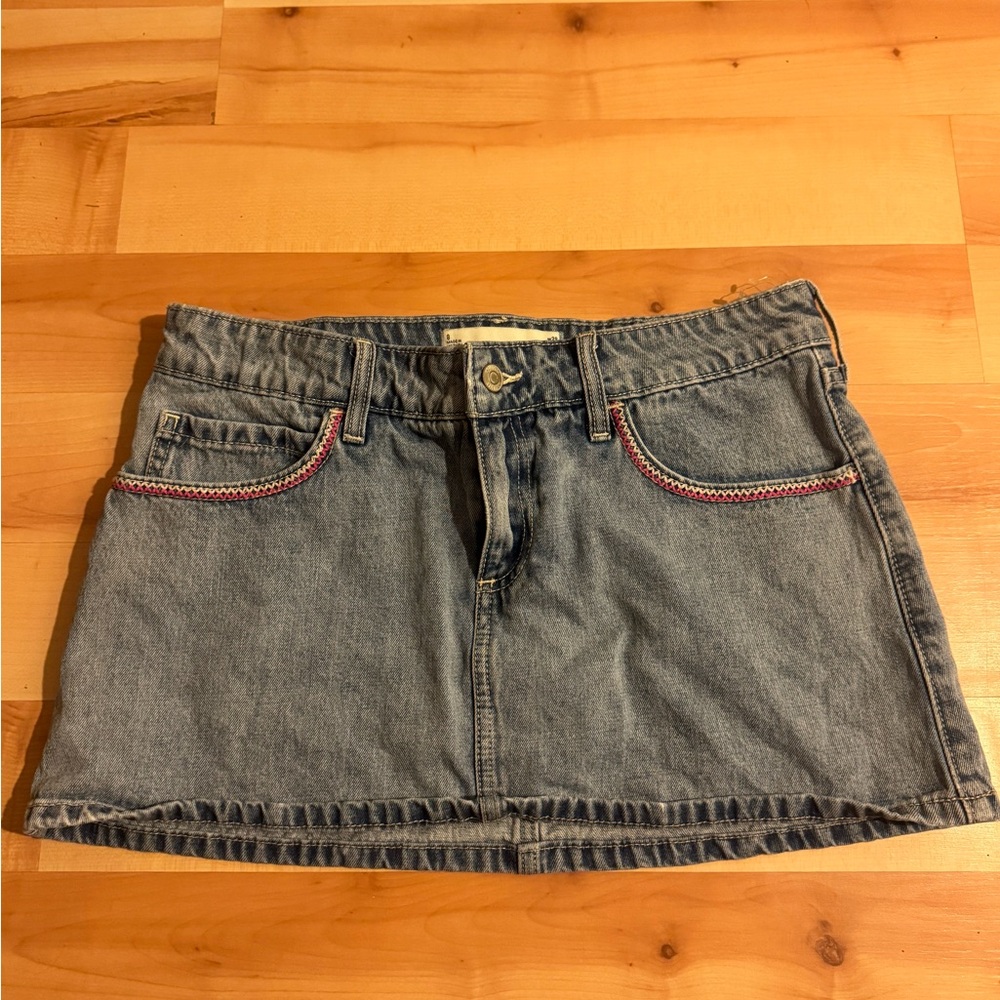 Hollister Blue Denim Mini Skirt with Pink Accents